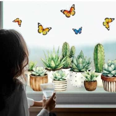 Imagem de Peacoblue Adesivo adesivo adesivo estático para janelas suculentas dupla face para janelas de carro de vidro grandes, 1 folha 120 cm x 30 cm à prova d'água removível para decoração de sala de aula e