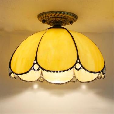 Imagem de Luminária de teto contemporânea LED estilo retrô americano para sala de estar, restaurante, quarto, casa de campo, hotel, corredor, café, bar, decoração em vidro colorido (Estilo 36)
