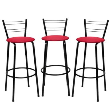 Imagem de Banqueta Altas Flórida Estrutura Preta 70cm Para Balcão Cozinha, Bar, Bistrô, Americano Kit 03 Unidades - Itagold (Vermelho)