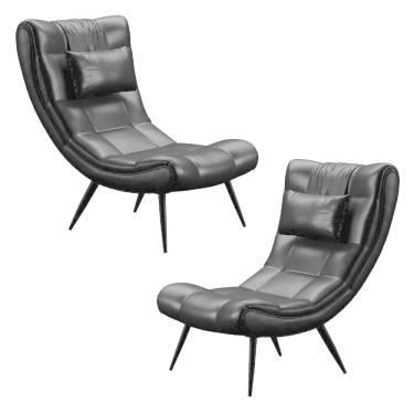 Imagem de Kit 2 Poltronas Decorativas Para Sala De Estar Com Almofada E Pés Palito Lord Facto Preto - Ibiza