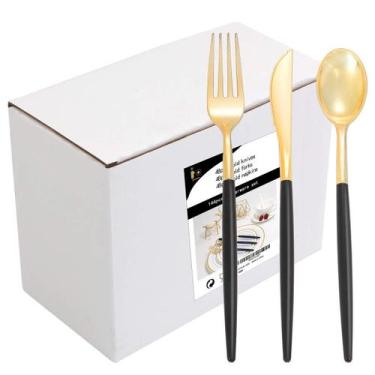 Imagem de Conjunto de talheres I00000 144 peças de talheres pretos com acabament