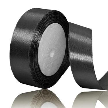 Imagem de Bestac Fita de cetim de 2,5 cm para decoração – Várias cores opcionais, fita para embrulho de presente de aniversário de casamento, decoração artesanal DIY (preta)