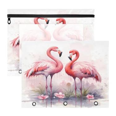 Imagem de SEHANY Pasta de lápis flamingo rosa com 3 anéis – Bolsa para documentos tamanho A4 com janela transparente para sala de aula, escritório, 2 peças