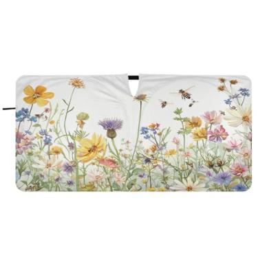 Imagem de Blueangle Guarda-sol para para-brisas de ervas e flores silvestres - 149,9 cm x 76,2 cm dobrável para janela dianteira do carro blocos de para-sol raios UV viseira de sol (608)