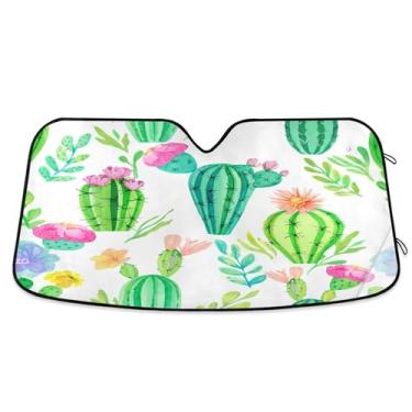 Imagem de SEHANY Pára-brisa de carro cacto planta verde para-sol dobrável janela frontal protetor de viseira solar para carro, SUV, caminhão - Mantenha o veículo fresco, 137 x 81,5 polegadas