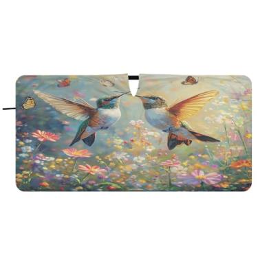 Imagem de Blueangle Beija-flores silvestres pára-brisa para-sol - 149.9 cm x 76.2 cm dobrável carro janela frontal blocos pára-sol raios UV viseira de sol (422)