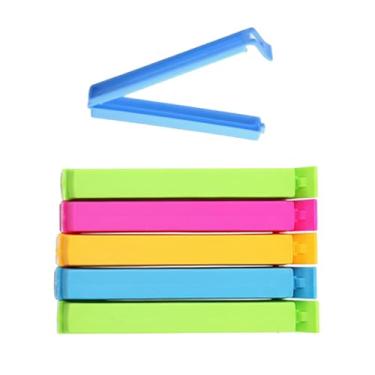 Imagem de 5 clipes de plástico para pacotes de alimentos, clipe de saco de batata frita, design curvo, clipes de saco de vedação para alimentos, cozinha e casa, 10,8 cm, 5 cores