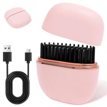 Imagem de Mini alisador de cabelo, pente alisador de cabelo sem fio 2 em 1, pente quente portátil, 3 configurações de calor, aquecimento rápido, revestimento antiqueimadura para todos os tipos de cabelo