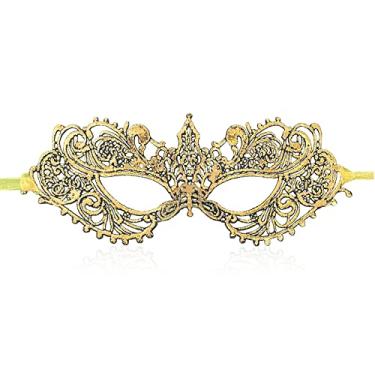 Imagem de Erythem Máscara feminina de baile de máscaras de renda veneziana para festa à fantasia de carnaval de Halloween, adequada para adultos (juramento de ouro)