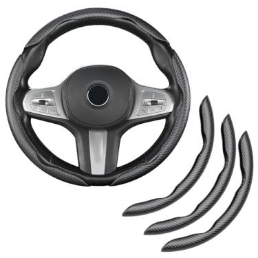Imagem de Temmis Capa de volante de fibra de carbono para carro, design fino segmentado e borboleta, protetor universal de 99% para roda de carro - preto