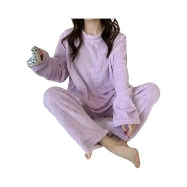Imagem de Conjunto De Pijamas De Inverno Feminino Em Veludo Coral, Roupa De Casa