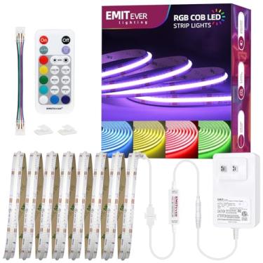 Imagem de EMITEVER Fita de LED RGB 5 m, regulável COB 24 V, kit de fita de LED flexível que muda de cor com controle remoto, 3150 LEDs de alta densidade para luz de fundo de TV, quarto, bar, decoração de festa