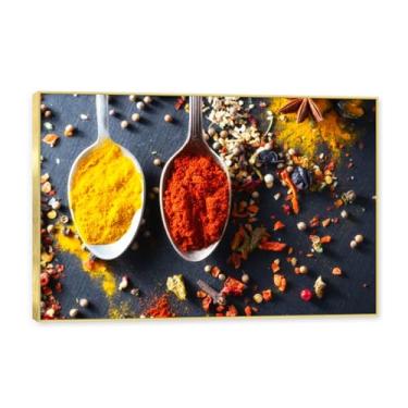 Imagem de NHLDZYH Moldura dourada. Tela decorativa cozinha, arte vintage especiarias coloridas, arte de parede quadros para sala de estar quarto cozinha. B27. 40x60cm