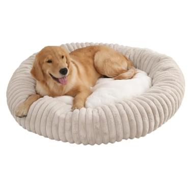 Imagem de Cama para cachorro em forma de rosca, cama redonda grande e fofa para gatos, cama ortopédica para cachorros, lavável, fundo antiderrapante, cama confortável e anti-ansiedade(Beige,27.55"x7.87")