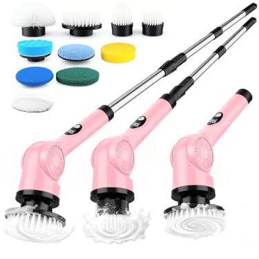 Imagem de Esfregão giratório elétrico com 10 cabeças de escova substituíveis, esfregão de chuveiro impermeável IPX7 com cabo longo, esfregão elétrico de banheiro ajustável de 3 velocidades com escova de limpeza