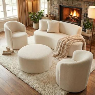 Imagem de Conjunto 02 Poltronas + Sofá e Puff Curvo Orgânico Nature Gaia Boucle 