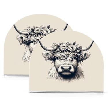 Imagem de Qilmy Porta-guardanapos de acrílico de vaca com coroa floral, suporte de lenços de mesa independente, dispensador de papel de coquetel para cozinha, jantar, restaurante, bar, decoração, 2 unidades