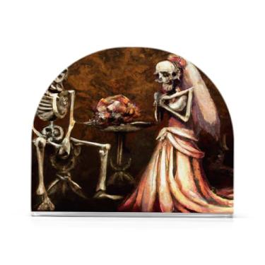 Imagem de JUZIHAI Porta-guardanapos de casamento de casal esqueleto para mesa dispensador de guardanapos de acrílico para mesa suporte de lenços independente para cozinha sala de jantar bar festa decoração de