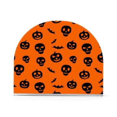 Imagem de JUZIHAI Abóboras de Halloween Porta-guardanapos de caveira para mesa Dispensador de guardanapo de acrílico Suporte de lenços independente de mesa para cozinha sala de jantar bar festa decoração de