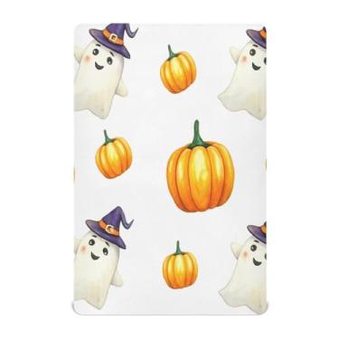 Imagem de JUZIHAI Lençol de berço de Halloween para meninos e meninas, chapéu de Halloween, fantasmas, macio, elástico, respirável, capa de colchão para berço padrão e cama infantil, 132 x 71 cm
