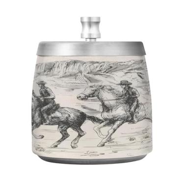 Imagem de JUZIHAI Cinzeiro retrô caubói ocidental com tampa, bandeja de cinzeiro de aço inoxidável inodoro à prova de vento cinzeiro sem fumaça para escritório em casa, pátio, varanda, cigarro