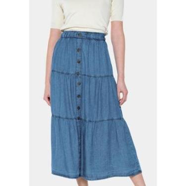 Imagem de Saia Midi Jeans em Camadas com Botões cor:;tamanho:M-Feminino