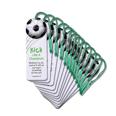 Imagem de Dicksons Marcador de livro com borla esportivo cristão inspirador para livros, estudo da Bíblia, diários 5 x 15 cm, cartolina, futebol, o que quer que você faça, pacote com 12