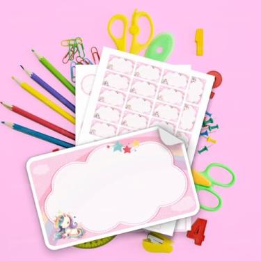 Imagem de Kit de Etiquetas Escolares Tema Unicórnio 02 para identificar cadernos, livros, estojos, mochilas e lancheira das crianças