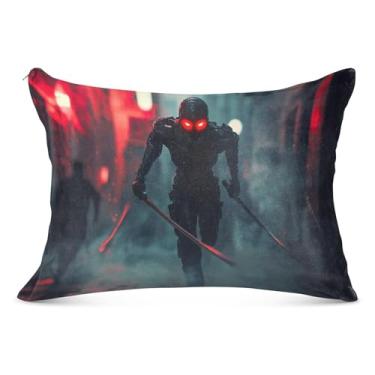 Imagem de Capas de almofada extra grandes de guerreiro blindado preto, capa de almofada macia com zíper 53 x 137 cm
