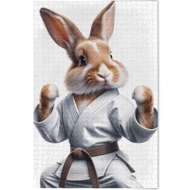 Imagem de Coelhinho Karatê Coelho Personalizado 1000 Peças Quebra-cabeça Adultos Tech Game Puzzle Presentes Cool Puzzles para Adultos Animal Arte Colorida, 75 cm x 50 cm