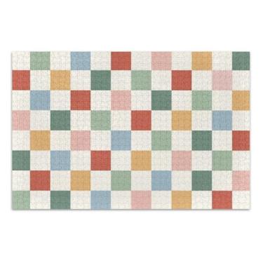 Imagem de Quebra-cabeça adulto 500 peças presentes de festa elefante branco arco-íris tabuleiro de xadrez retrô legal para adultos quebra-cabeça de arte animal, 51 x 35 centímetros