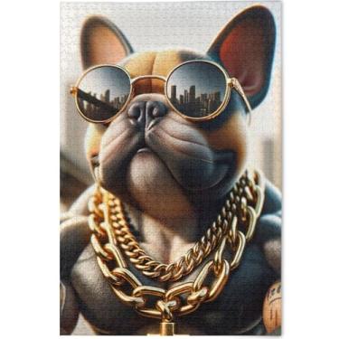 Imagem de Quebra-cabeça engraçado cachorro buldogue francês para adultos 500 peças cenário arte animal único divertido brinquedo adulto personalizado jogo engraçado presentes tecnológicos, 52 cm x 37,8 cm
