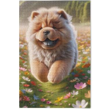 Imagem de Quebra-cabeça de cachorro Chow Chow floral primavera 500 peças adultos elefante branco personalizado natureza arte animal flor, 52 cm x 37,8 cm