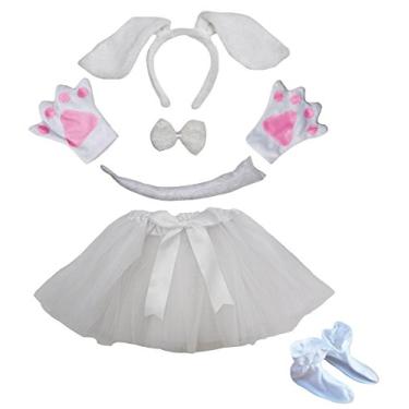 Imagem de Petitebella Faixa de cabeça para cachorro com laço e luvas tutu para meninas 6 peças fantasia (tamanho único, cão branco)