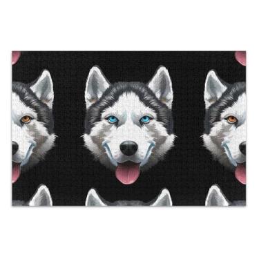 Imagem de Quebra-cabeça adulto 500 peças cão husky siberiano preto engraçado paisagem quebra-cabeça arte decoração pintura, 50 x 37 centímetros