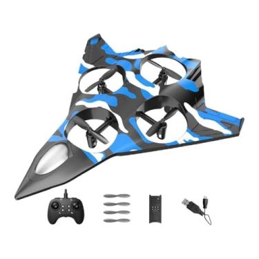 Imagem de Yunhgft Avião Quadricóptero a Jato de Controle Remoto com Estrutura de Turbina Robusta, Luzes LED Coloridas, Função de Giro de 360° E Duas Velocidades para Cr, Azul com 1 Bateria