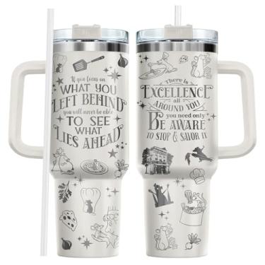 Imagem de fat mummy Copo inspirado no Chef Mouse de 1,134 g com alça e canudo – Copo de aço inoxidável gravado a laser, presente para fãs de filmes de culinária, caneca de café e bebida gelada, copo de viagem