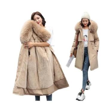 Imagem de Parka Feminina De Inverno Com Capuz, Manga Longa, Zíper, Forro Grosso 