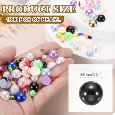 Imagem de Generic 1300 peças de meia pérola para artesanato, 6 mm de plástico metade flatback imitação de pérolas cabochão contas soltas strass para artesanato DIY roupas copo sapatos enfeite unha (preto)