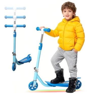 Imagem de Patinete para crianças de 4 a 8 anos, 2 rodas iluminadas, scooter resistente com 3 guidões ajustáveis em altura, abertura traseira, plataforma antiderrapante alargada, carga máxima de 50 kg para