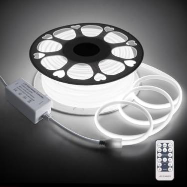 Imagem de Aclorol Fita de LED COB para ambientes externos à prova d'água 3,5 m 1 rolo CA 120V luz de corda LED regulável COB flexível luz uniforme de alta densidade fita de LED super branca 6000K para edifícios