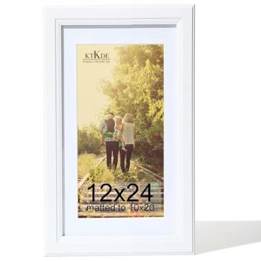 Imagem de KTKDE Moldura de 30 x 61 cm, moldura para pôster, imagens 25 x 50 com tapete ou 30 x 61 sem, vidro temperado, moldura de madeira branca 61 x 30 cm, moldura de galeria de parede, melhor presente