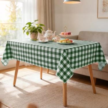 Imagem de NESAYVER Toalha de mesa de vinil St Patrick Gingham com forro de flanela para mesas retangulares, capa de toalha de mesa PEVA impermeável 132 x 188 cm para piquenique de primavera, decorações de festa