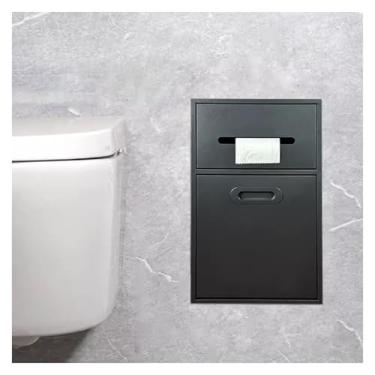 Imagem de Nicho de chuveiro de aço inoxidável premium - suporte de papel higiênico embutido, suporte de armazenamento de parede para banheiro, cozinha, sala de estar, quarto - acabamento preto elegante (50 x 30