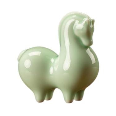 Imagem de Baoblaze Enfeite de cavalo fofo, feito à mão, criativo, para decoração do Ano Chinês. Estátua de cavalo de cerâmica para armário, mesa ou entrada, Verde Claro para Baixo