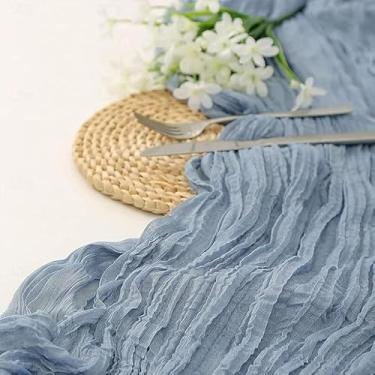 Imagem de Caminho de mesa de gaze boho longo caminho de mesa romântico de gaze para casamentos, chás de panela, chás de bebê, decoração de casa (azul)
