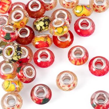 Imagem de Spritewelry Contas europeias de resina para pulseira, contas grandes para fabricação de joias, contas espaçadoras Rondelle laranja de 14 mm para artesanato faça você mesmo colar brinco orifício de 5