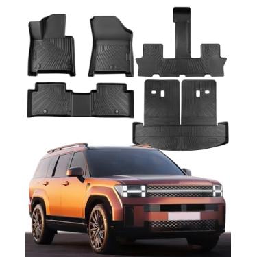Imagem de Tapetes de chão para todos os climas, ajuste personalizado para Hyundai Santa Fe (não para híbrido) 2024 2025, forros de piso dianteiros 2ª 3ª fileira, tapete de porta-malas e capa de banco traseiro