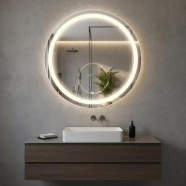 Imagem de Espelho Redondo Com Led 3 Tons Cores Touch Lapidado Jateado espelho gr