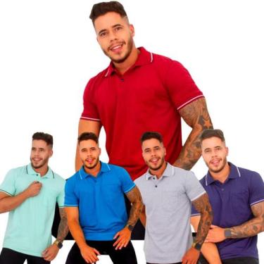 Imagem de Kit com 05 Camisas Gola Polo com Bolso 100%  Algodão - RS, GG